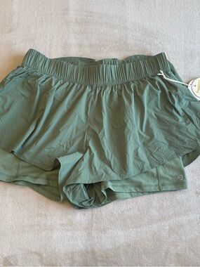 NWT Blogilates Women’s Ruffled Layered Run Shorts - Sage Green
